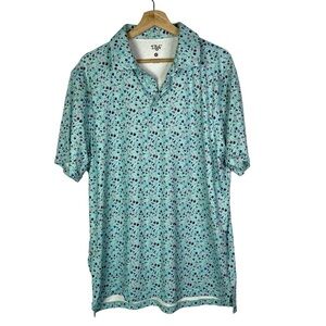 1764 Golf Light Aqua Blue Cocktail Print Golf Short Sleeve Polo L